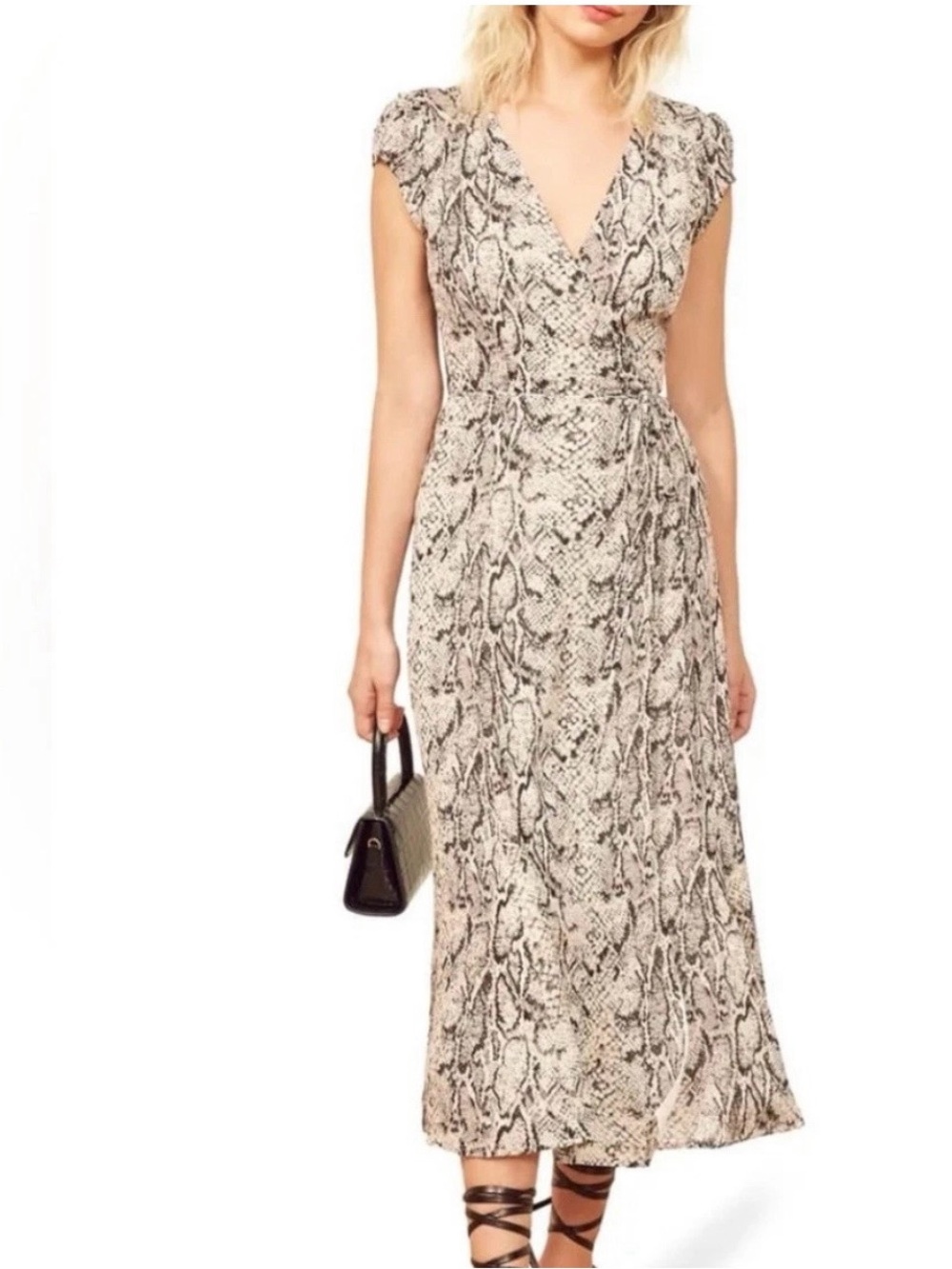 Reformation Carina Snake-Print Wrap Midi Dress- Sz XS